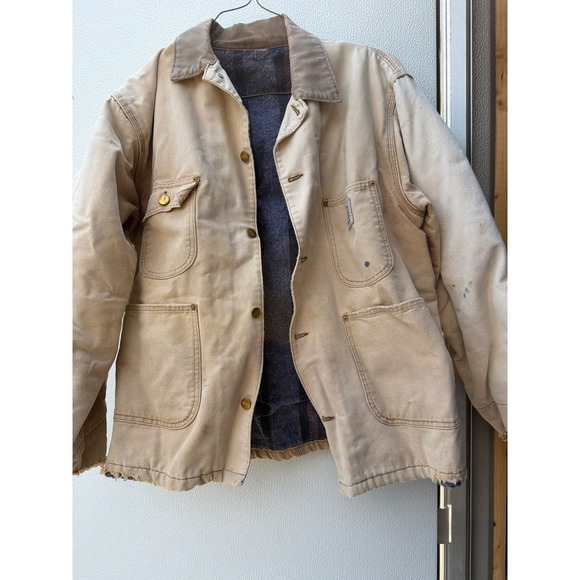 Carhartt Other - Vintage Carhartt Barn Chore Coat Tan Blanket Lined Distressed Duck Canvas Mens